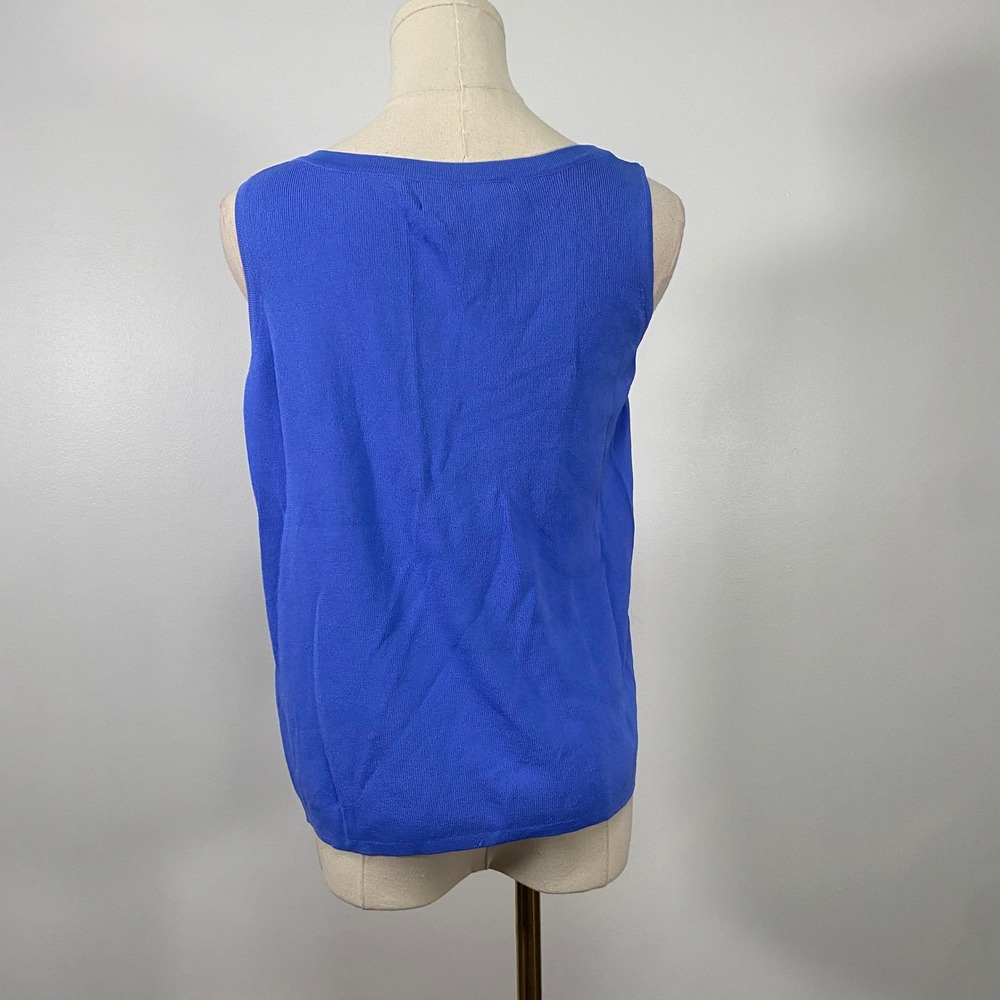 Vintage 90s Joseph A Large Cobalt Blue Ribbed Asymmetrical Buckle Strap Tank Top - Picture 3 of 9